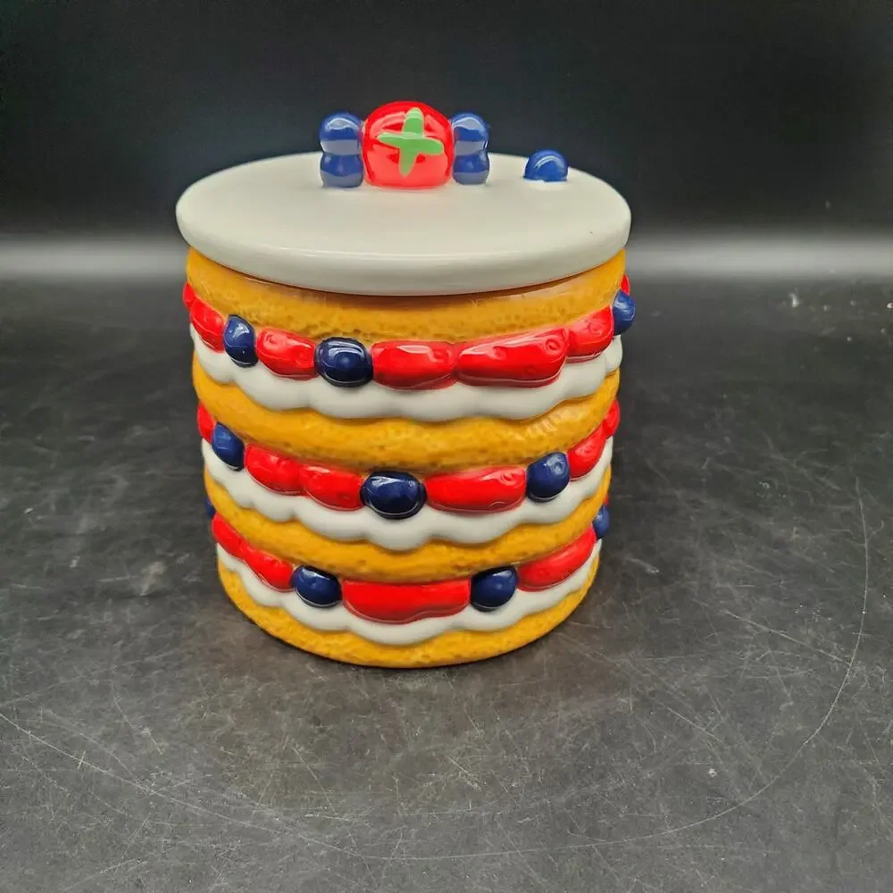 Lang Patriotic Cake Cookie Jar Strawberry Blueberry Ceramic Kitchen Canister